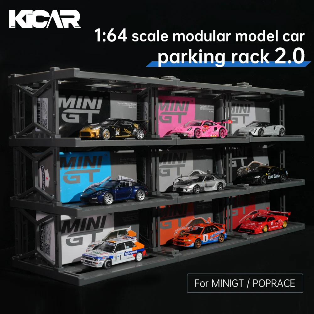 Kicarmod 1/64 DIY 3D Parking Lot Model Toy 9-Space Stackable Parking Building for Diecast Model Car-Fits Xcartoys Poprace MiniGT