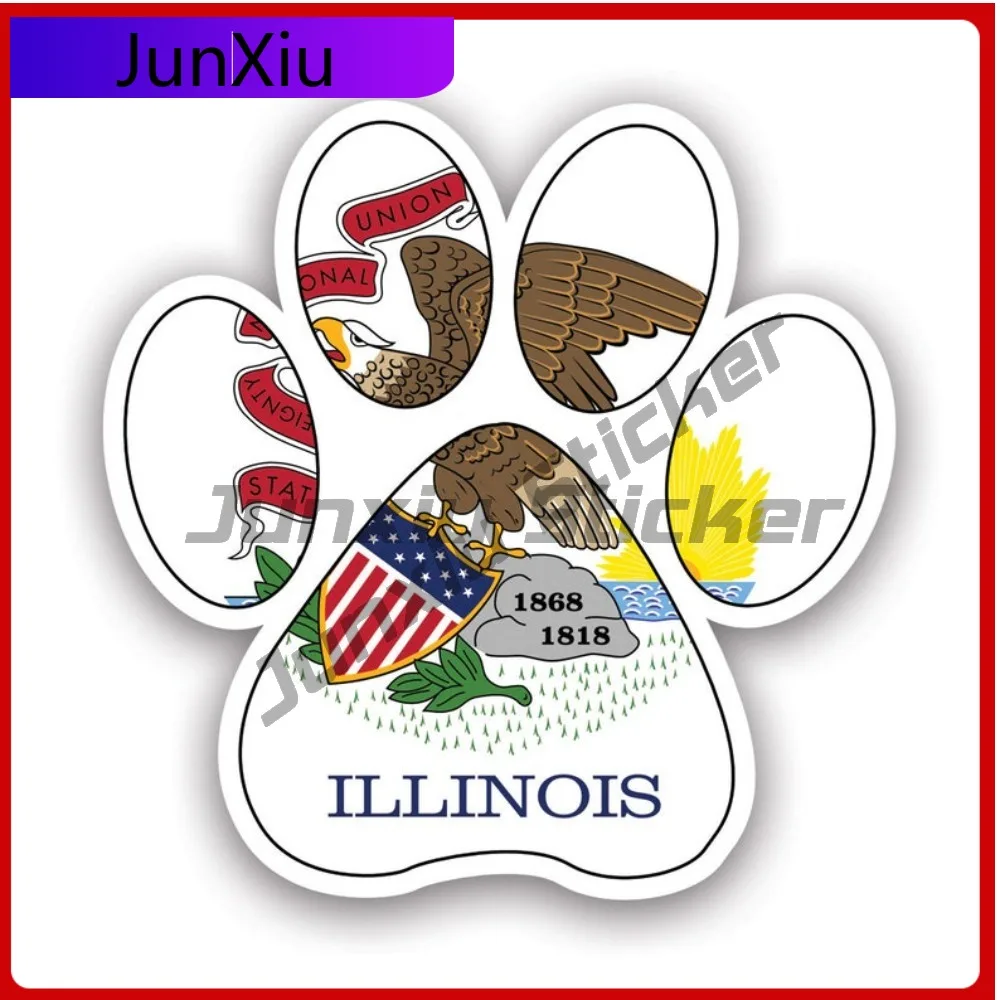 

Illinois State Paw Print Shaped Sticker Creative Decals Dog Dogs Cat Cats Pet Pets Puppy Prints State Flag Patriotic Car Sticker