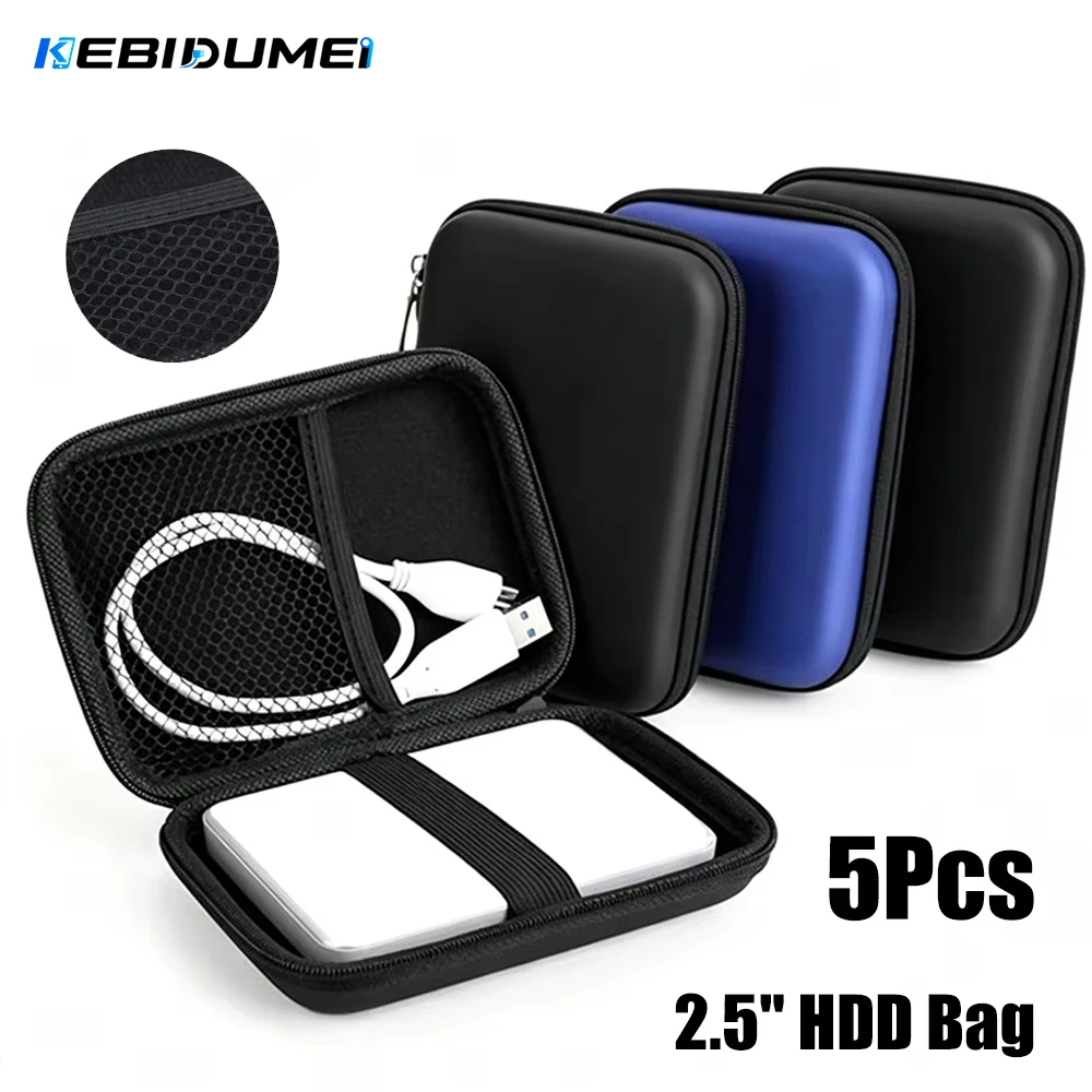 KEBIDUMEI 5Pcs 2.5 Inch HDD Box Case Cable Storage Bag Protection HDD Box Bag Case Portable Hard Drive Bag For External Portable