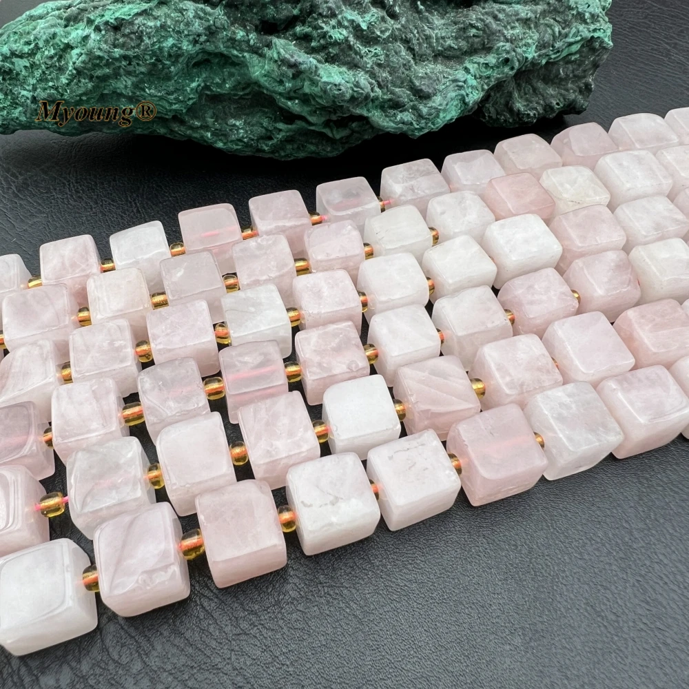 12-14mm Natural Rose Quartzs Crystal Nugget Cube Beads For DIY Jewelry Making MY231035