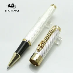 JINHAO 1200 Vintage Luxurious Rollerball Pen Beautiful Ripple with Dragon Clip, Golden/Silver Metal Carving Ink Pens Collection