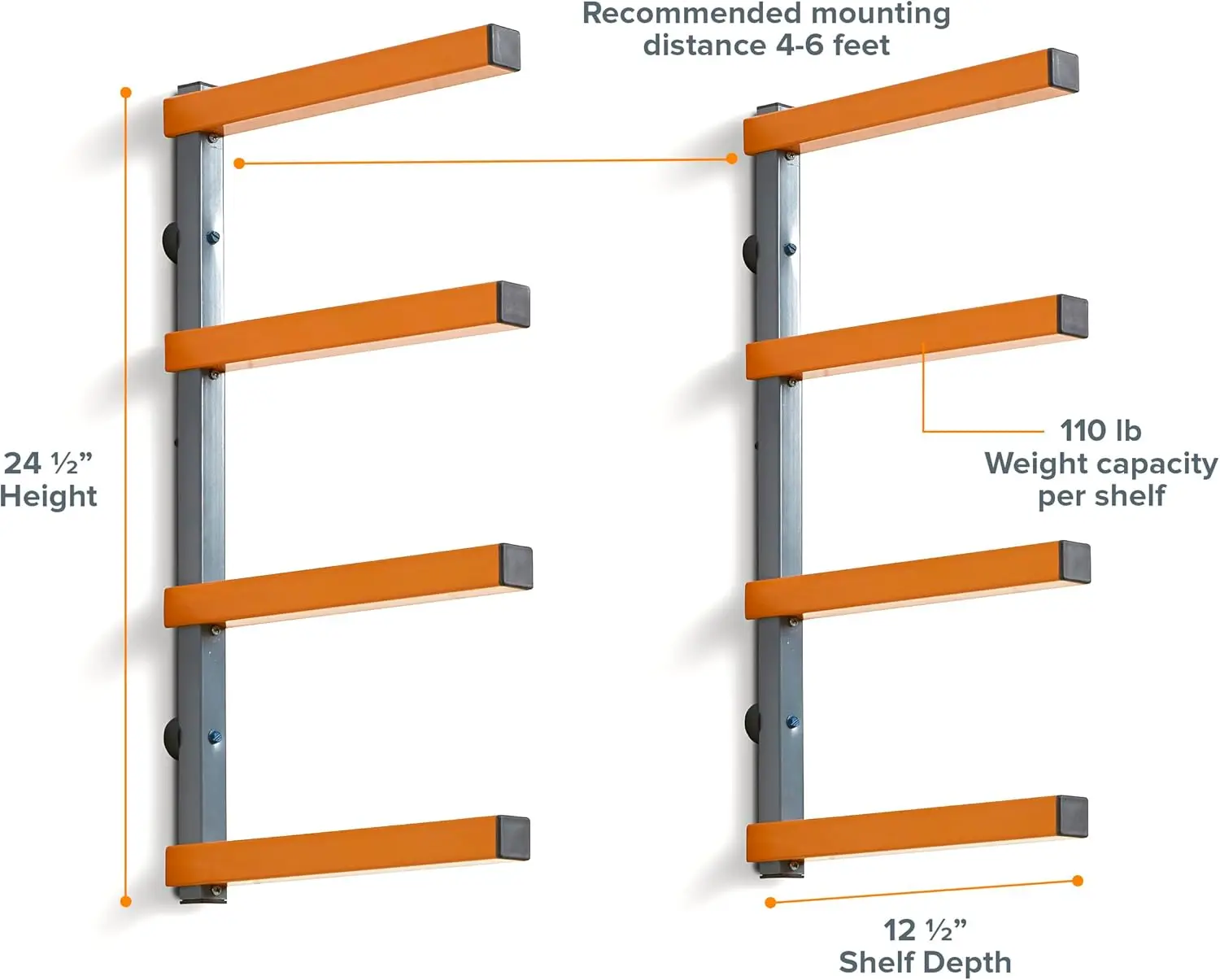 Heavy-Duty Wall-Mounted Wood Storage Rack for Garage and Workshop, 4-Level Design with High Weight Capacity