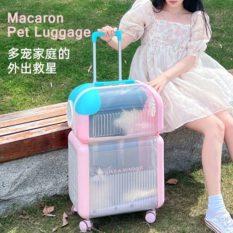 Pet Trolley Case Four Wheel Silent Pet Suitcase Outdoors Cat Small Dog Bag General Pet Box Cat Carrier Removable Double Layer