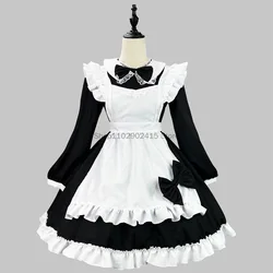 Japanese Maid Cosplay Cute Lolita Party Dress Black White Long Sleeve Classic Apron Maid Role Play Waitress Cross Dressing S-5XL