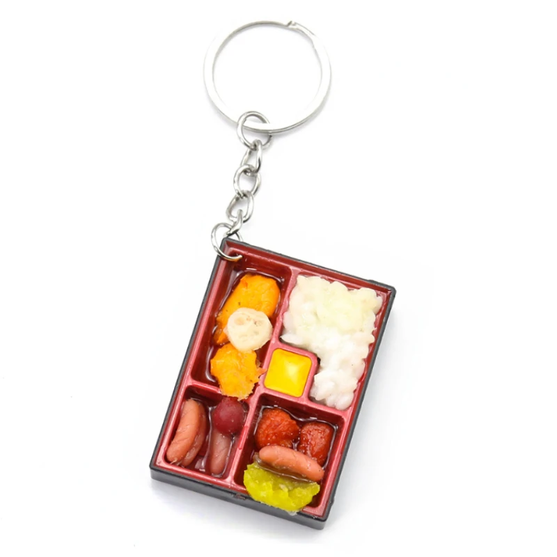 PVC Mini Bento Keychain Picnic Lunch Fast Food Pendant Key Ring Lunchbox Hanging Bag Purse Ornament Charms Woman Jewelry Gift