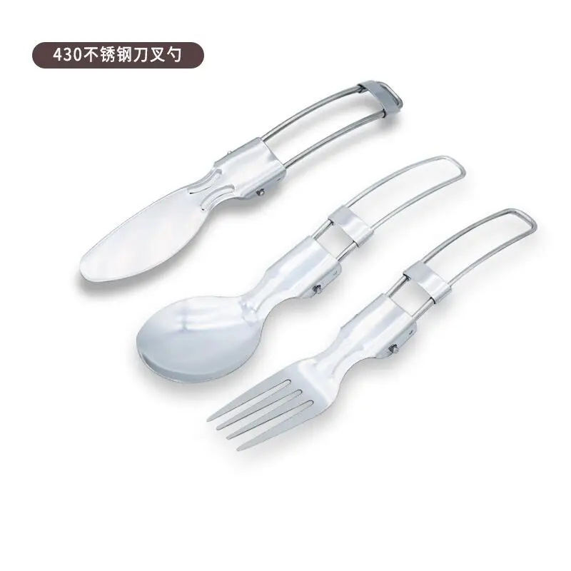 10Sets Outdoor Camping Picnic Tableware Travel Folding Tableware 3-piece Set 304 Stainless Steel Folding Knife, Fork and Spoon