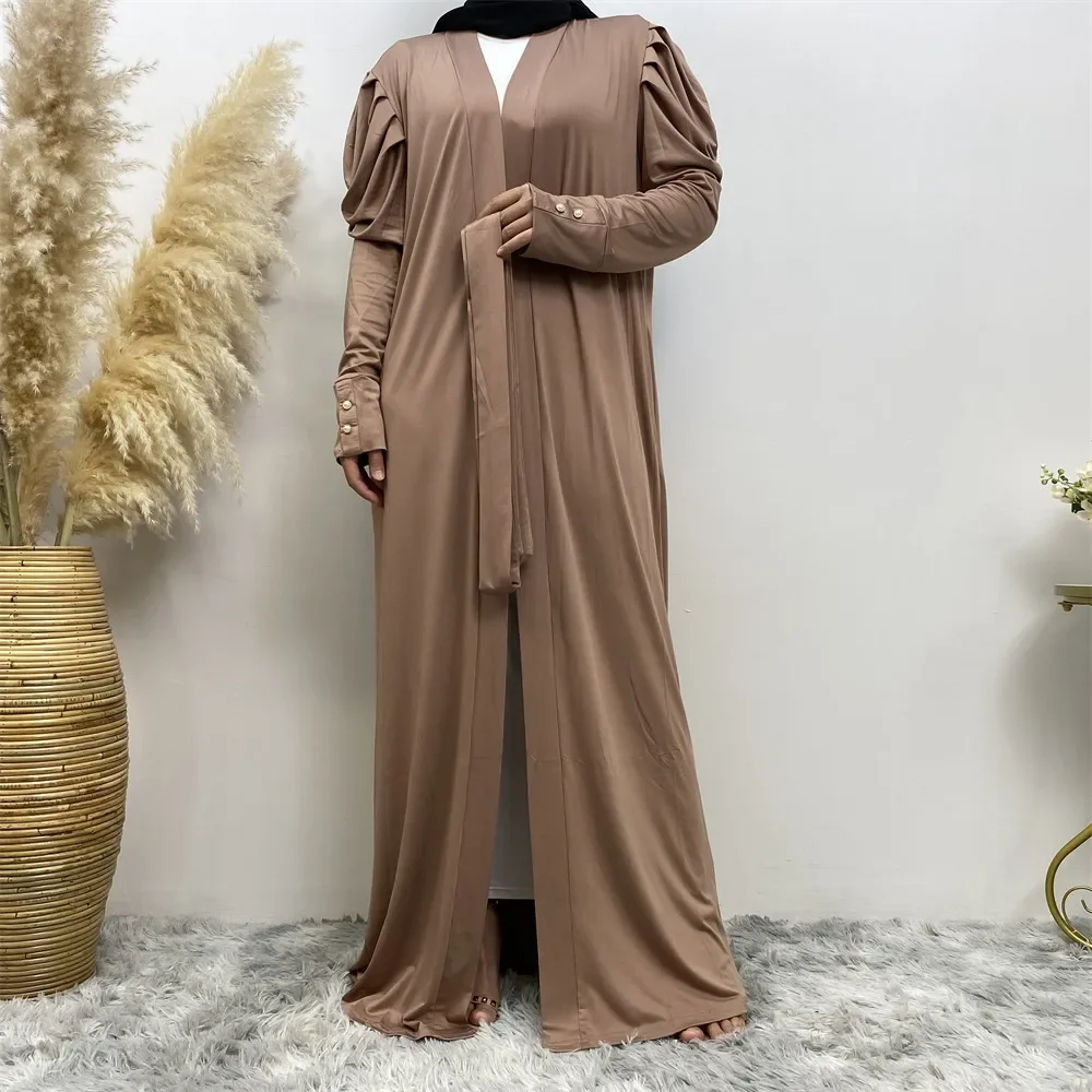 Eenvoudige mode dames moslim Midden-Oosten nieuwe kleding effen kleur vest lange losse open abaya gewaad