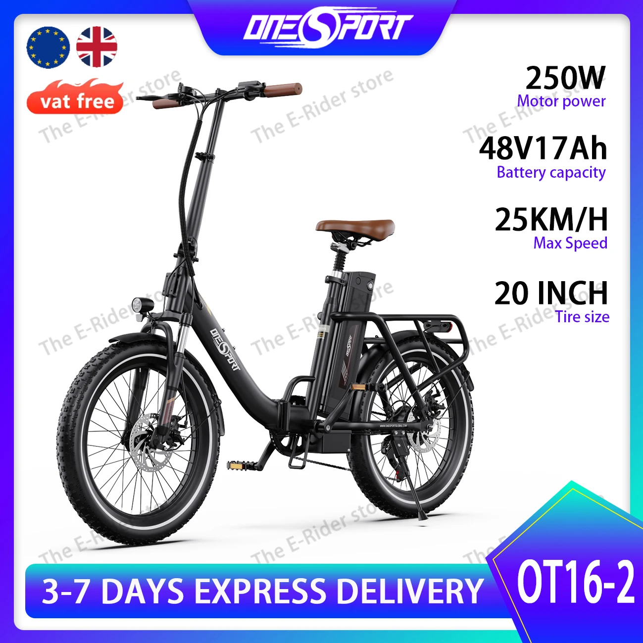 onesport OT16-2 E-Bike 250W 48V17Ah 25KM/H 20-Zoll-Reifen Urbanes Pendler-Elektrofahrrad für Erwachsene