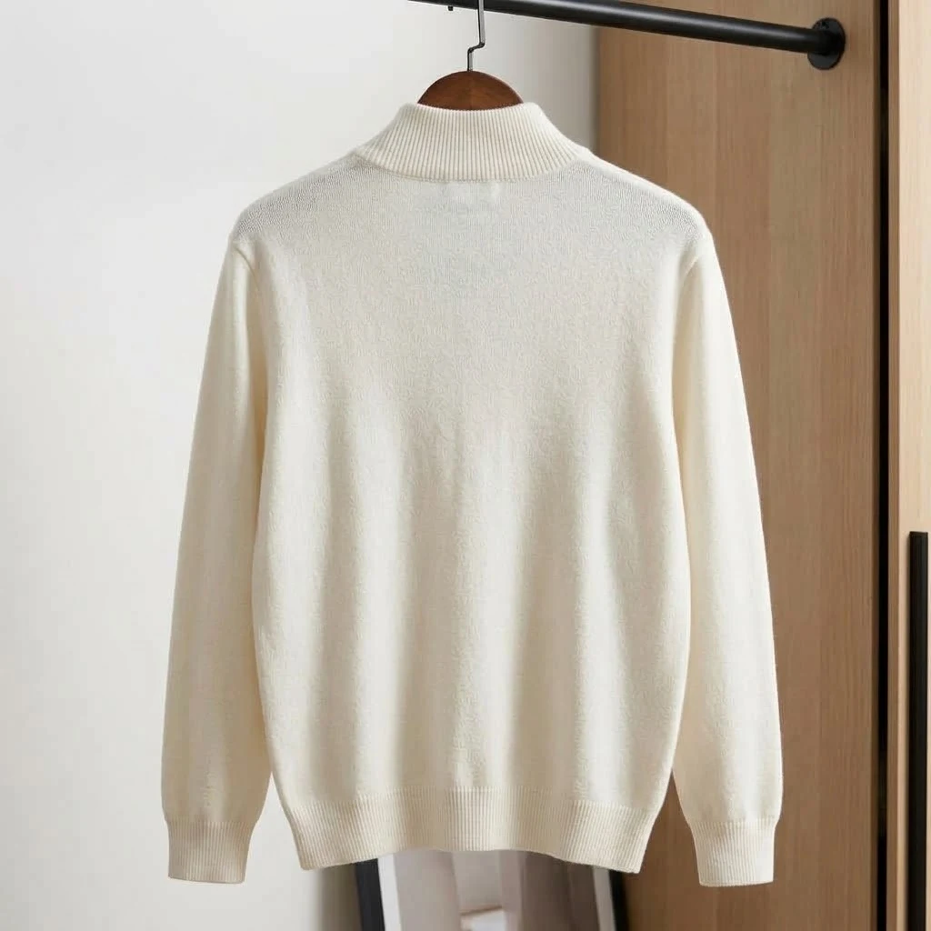 Neuer Herren-Strickpullover mit Reißverschluss, lässiger Stehkragen-Pullover, warmer Langarm-Pullover, einfarbiger Pullover, modischer Winterpullover für Herren – Detail 5