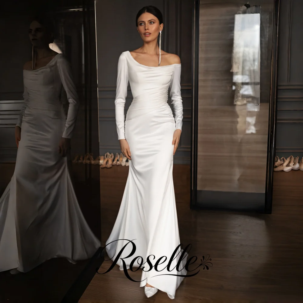ROSELLE Asymmetrical Simple Elegant Mermaid Wedding Dress Open Back Long Sleeves 2026 Bridal Gown Customized свадебное платьеl