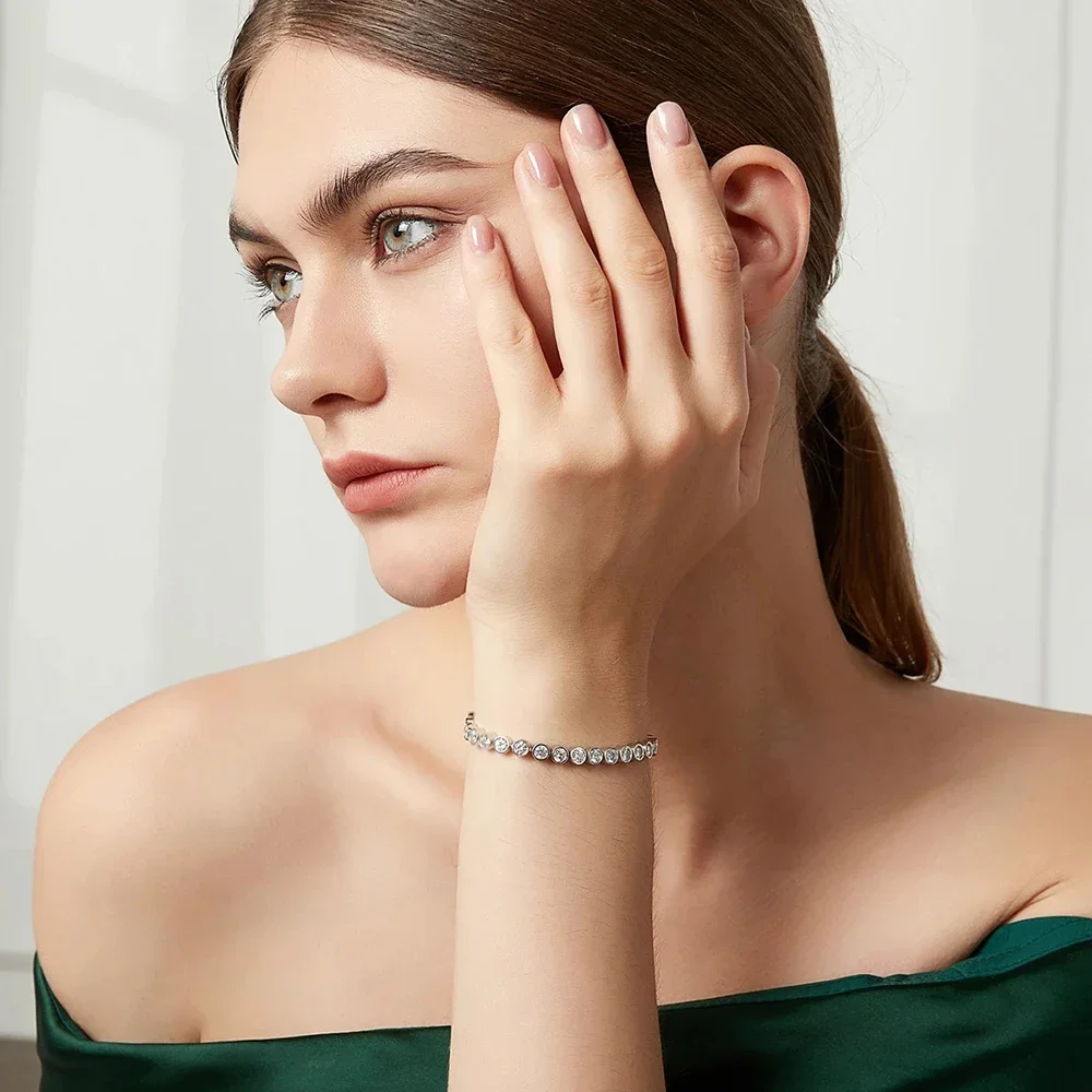 3mm Moissanite Tennis Bracelet for Women 925 Silver Bezel Set Round Bubble D Color Diamond Bracelets with Gra Certificate