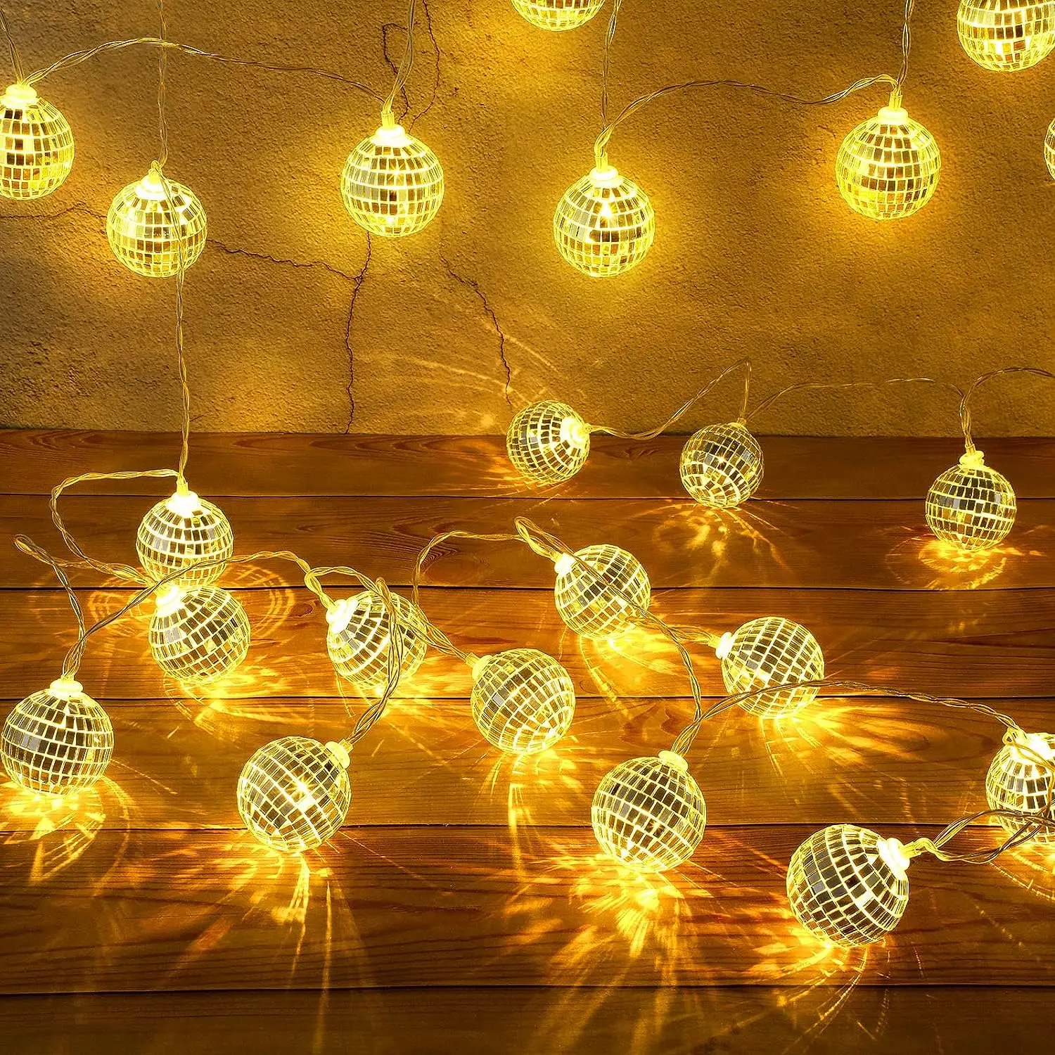 LED Mirror Ball String Lights Mosaic Ball Lamp Bar Party Christmas Day Decorative Colorful Light String