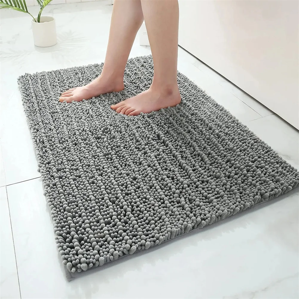 

Homaxy Chenille Bath Mat Quick Dry Bathroom Rug Absorbent Floor Decor Shaggy Shower Mat Soft Plush Carpet Anti-Slip Bathroom Rug