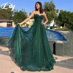 Lily Green Sweetheat Evening Gown Spaghetti Strap A-Line Prom Dress Sequins Wedding Evening Dress with Pleats robes de soirée