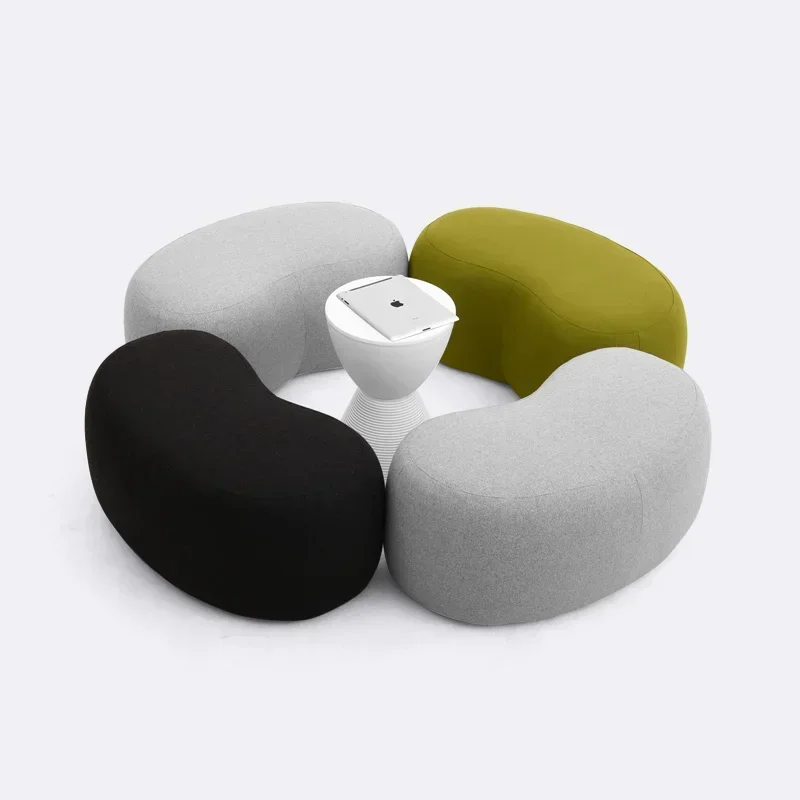 Office Hotel Waiting Oval Shape Pouf Seating Small Leisure Sofa Fabric Chair Ottoman Footstool