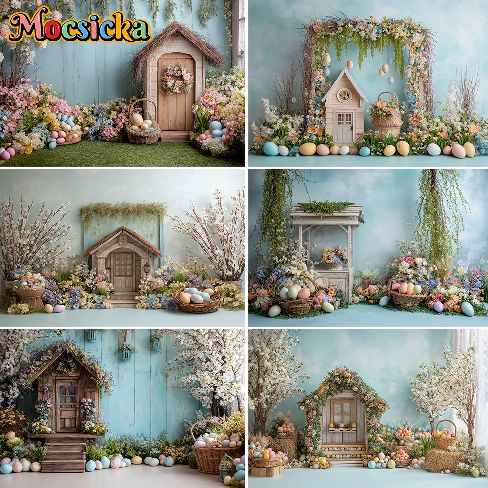

Spring Easter Flowers Photography Background Rabbits Eggs Kids Birthday Cake Smash Portrait Decor Backdrop Photo Studio