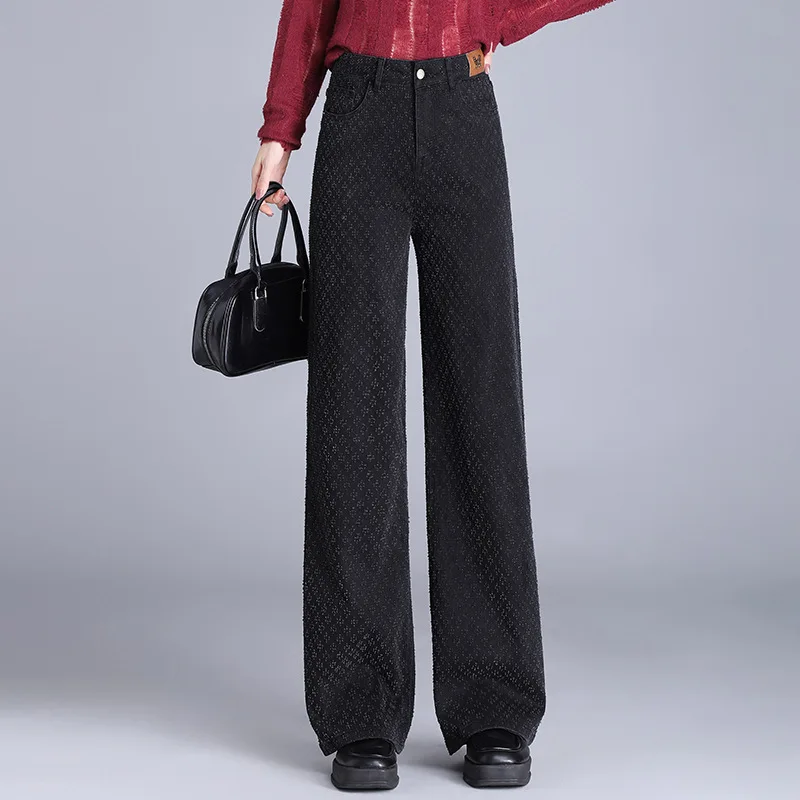 

Plaid Wide-Leg Jeans for Women, Autumn Loose Design, Soft Fashionable Versatile Comfortable Trendy Straight Pants