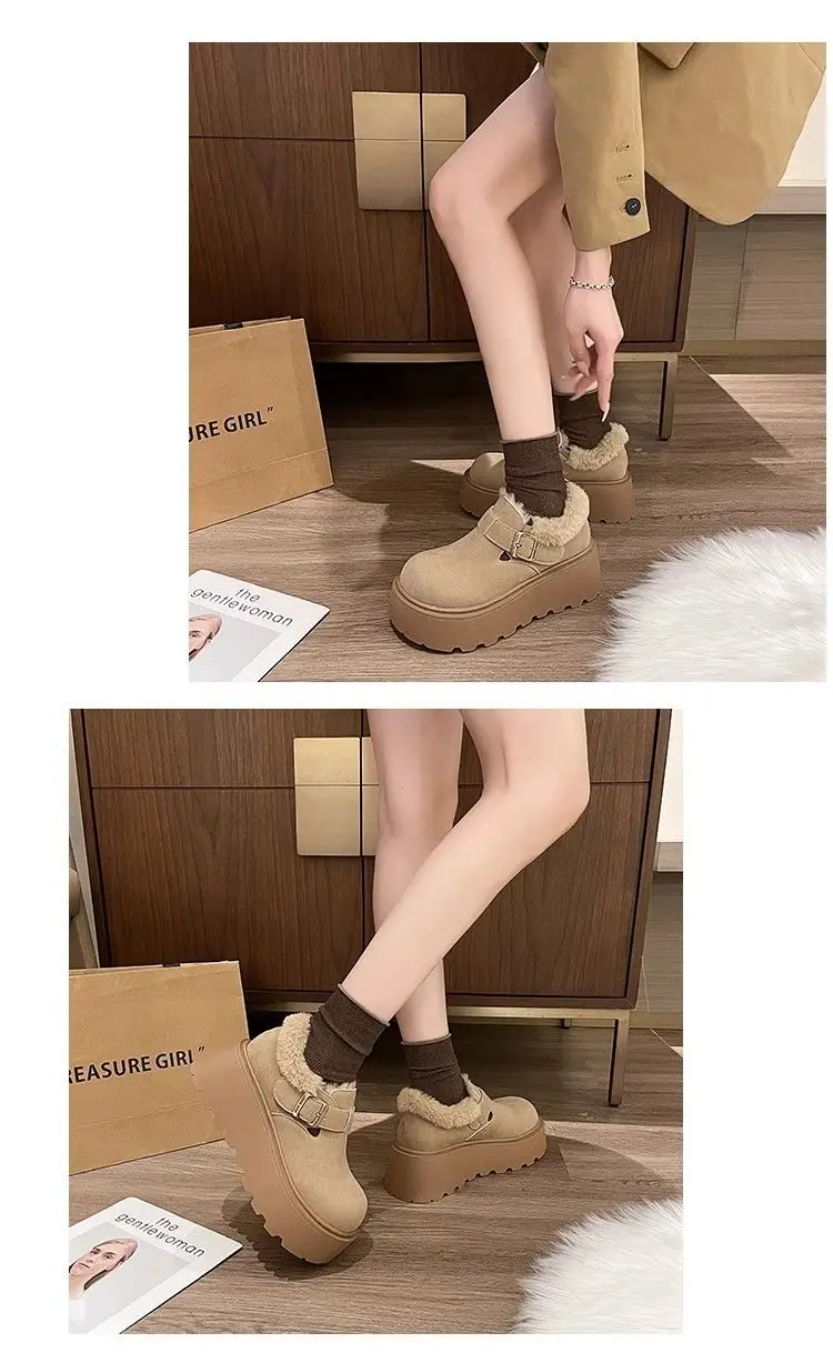 Women's Cotton Warm Fur Snow Winter Flat Campus Plus Comfortable Ankle Platform Boots Thick-soled Plush Loose Fluffy Boots