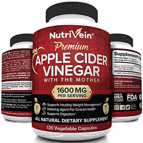 

Apple Cider Vinegar 1600mg Weight Loss Supplement Healthy Digestion Weight Management Detoxifier 120 Vegetable Capsules