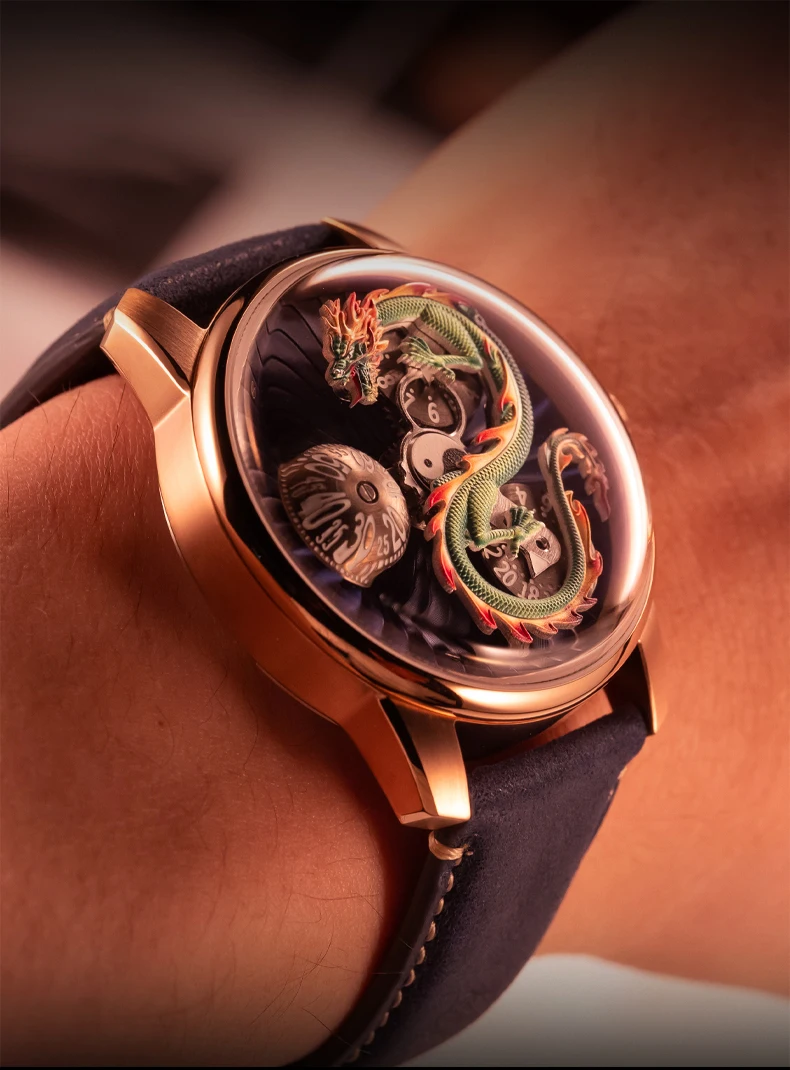 OBLVLO Men Automatic Watch 45MM Vintage Mechanical Wristwatch Luminous 30M Waterproof Dragon Dial Sapphire Mirror