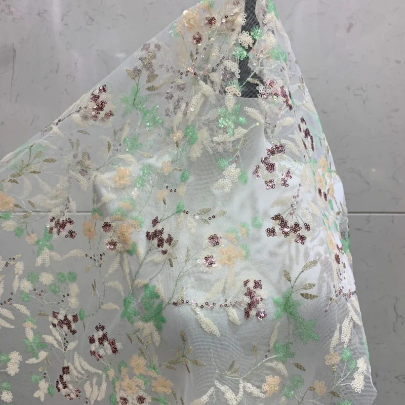 

Ткань из сетки с вышивкой пайетками в виде водной травы для рукоделия, шитья, дизайнерских аксессуаров, кружевных изделий, модной одежды, продается на метры