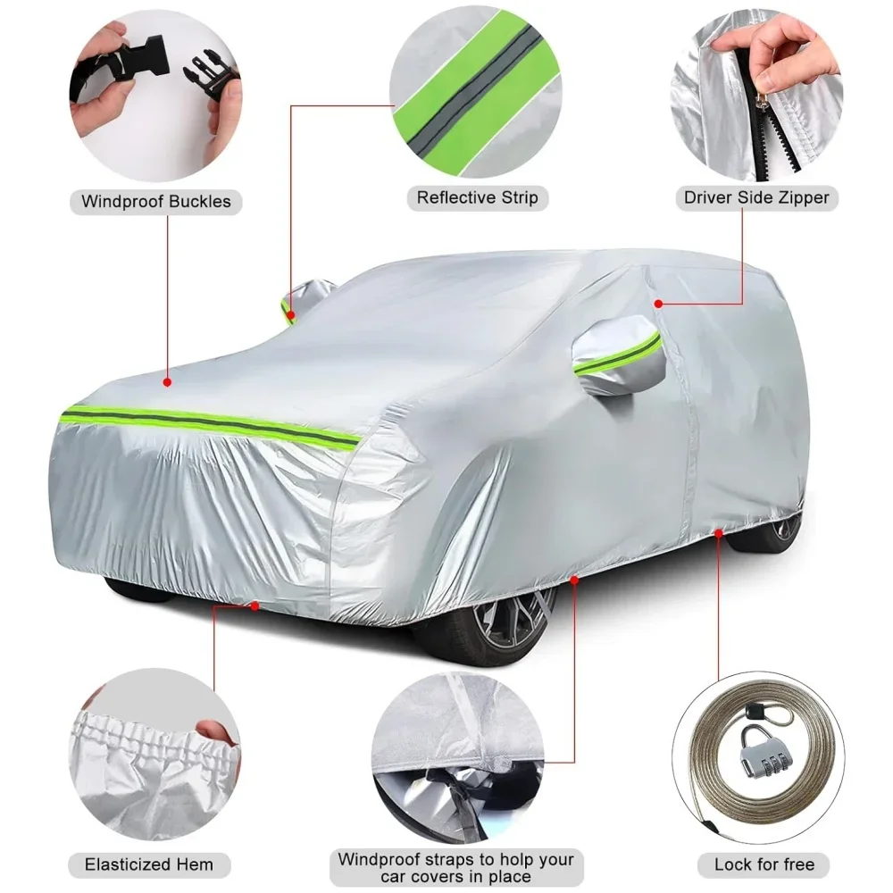 Car Covers For Toyota Sienna Minivan2003-2025 Silver All Weather Custom-fit Zipper Door Windproof Bands For Snow Rain Dust Hail