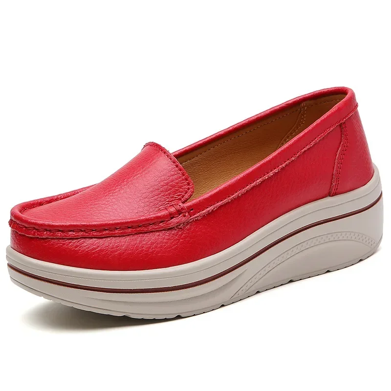 Spring Autumn Women Flats Platform Loafers Ladies Leather Comfort Wedge Moccasins Orthopedic Slip On Casual Shoe plus sizes