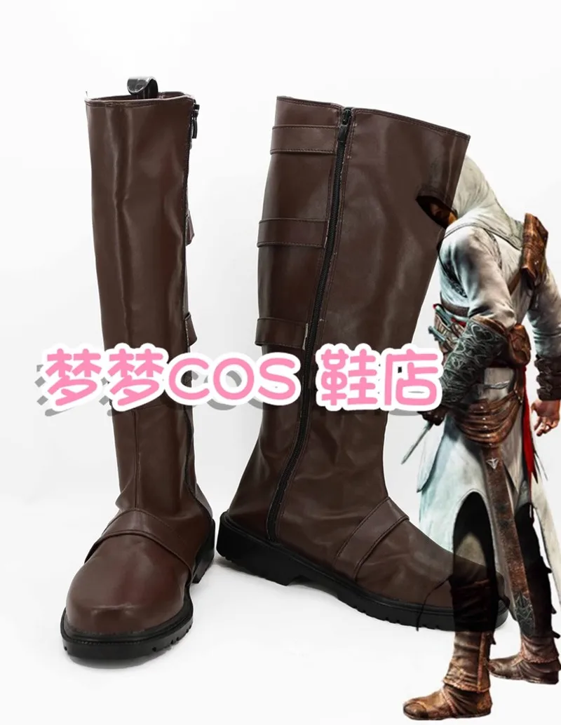 Altair Ibn La Ahad Cosplay Costume Shoes Handmade Faux Leather Boots