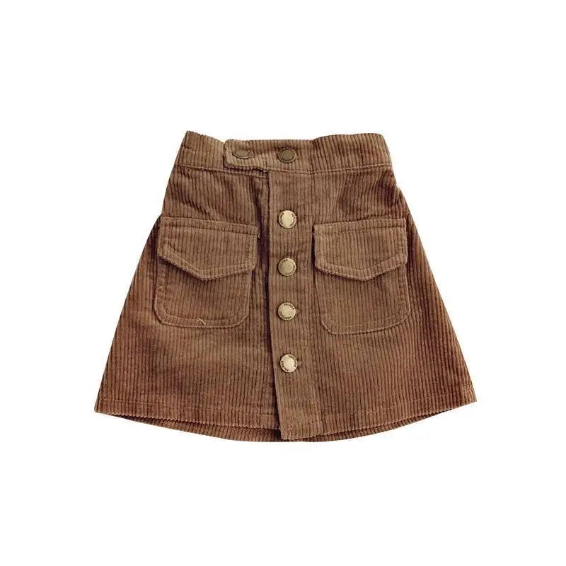 Falda cónica de pana estilo primavera/otoño para niñas y niños Falda de color sólido para niños - Falda ajustada - Versátil