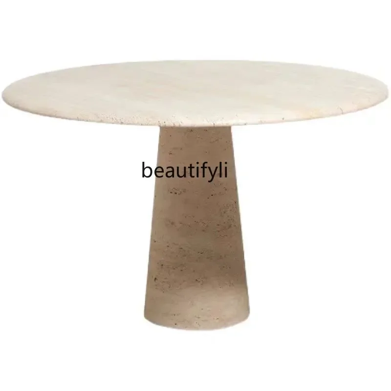 

New Style Yellow Cave Stone Dining Table Designer Sample Room Living Room Sofa Side Table round Dining Table Customizable