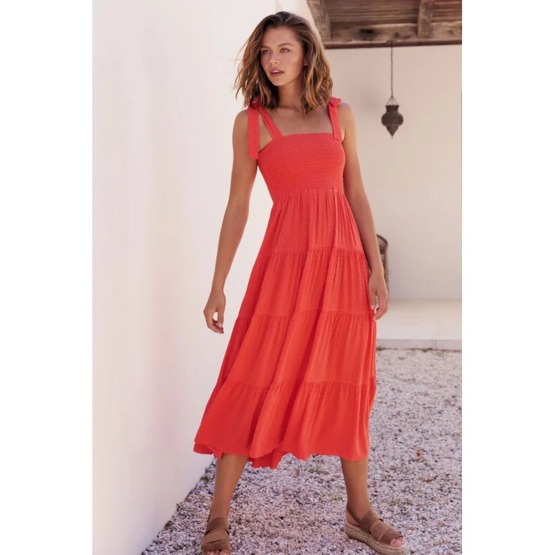 HMR-ropa de primavera para mujer, Top de tubo Sexy con espalda descubierta y cintura alta, vestido con tirantes ahumados de Color sólido para mujer