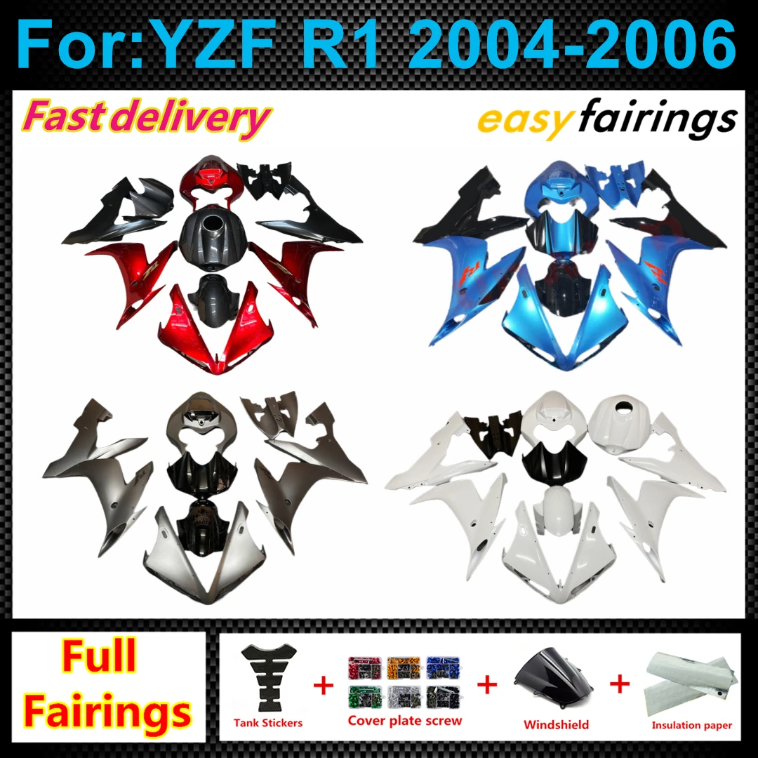 Brand New Motorcycle ABS Full Fairings Kit Pre‑Drilled Hole Fit For YZF‑R1 2004‑2006 R1 Complete Body Panels Fairing Assembly