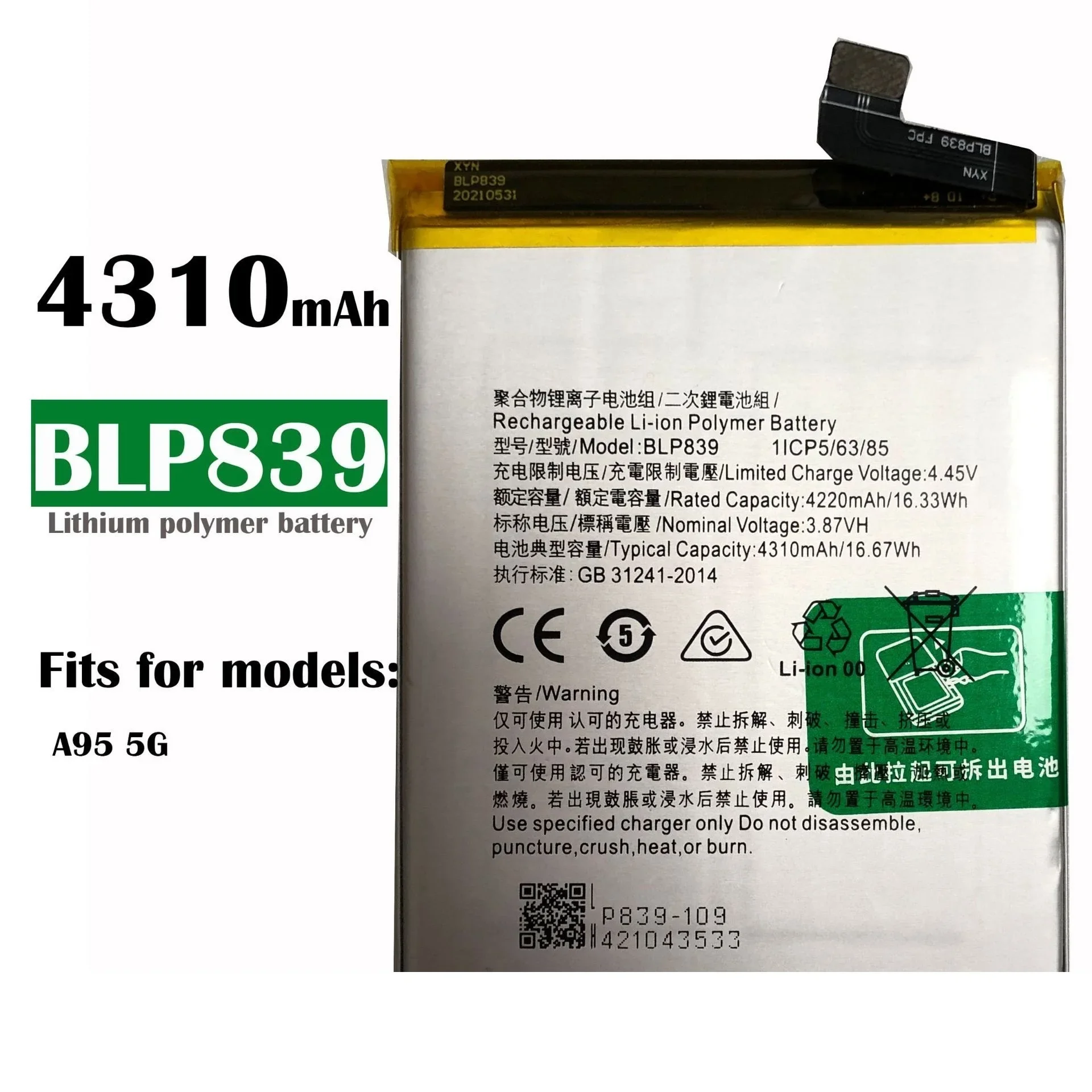 BLP839 Replacement Battery For OPPO A95 5G Mobile Phone Built-in Batteries Bateria + FREE TOOLS