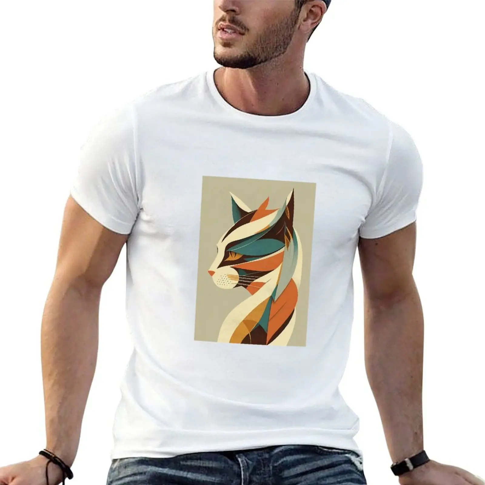 

Boho Cat 130 Abstract Art Print Painting Wall Decor T-Shirt t shirts for man cotton t shirts for man pack white T-Shirt