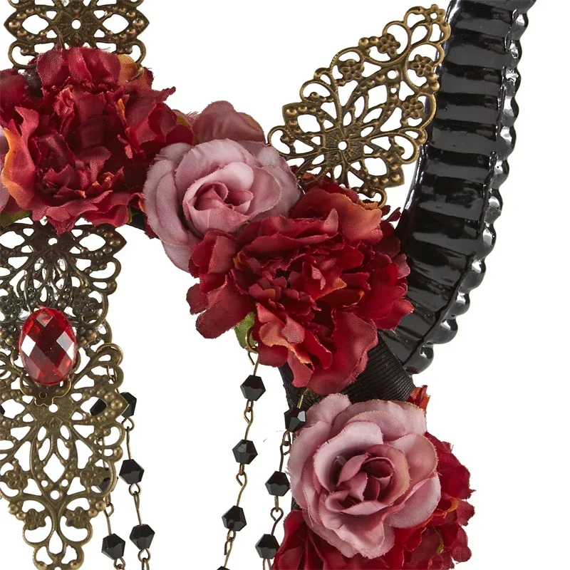 Женская цветочная готическая корона Лолиты на Хэллоуин, повязка на голову с рогами антилопы, готическая вечеринка, головной убор в стиле аниме MN1