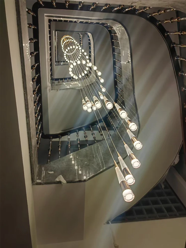 Nordic Modern LED Hanging Staircase Chandelier Villa Living Room Attic Pendent Lamp Dining Room Kitchen Pendant Indoor Lighting