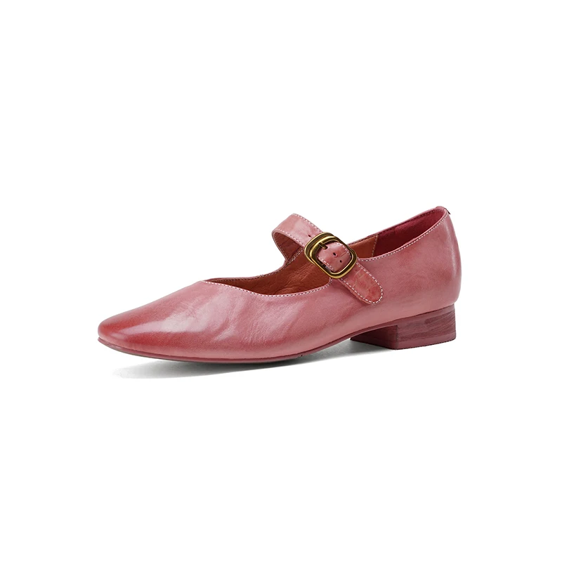 

Woman Mary Jane Spring Autumn Handemade Quality Simple Shoes Handmade Horsehide Elegant One- Strap Genuine Leather Ladies Shoes