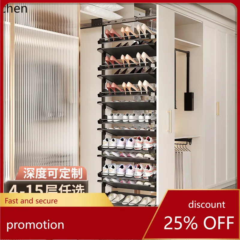 

Hxl pull-out shoe rack with built-in sliding multi-function retractable rail and flip-up shelf