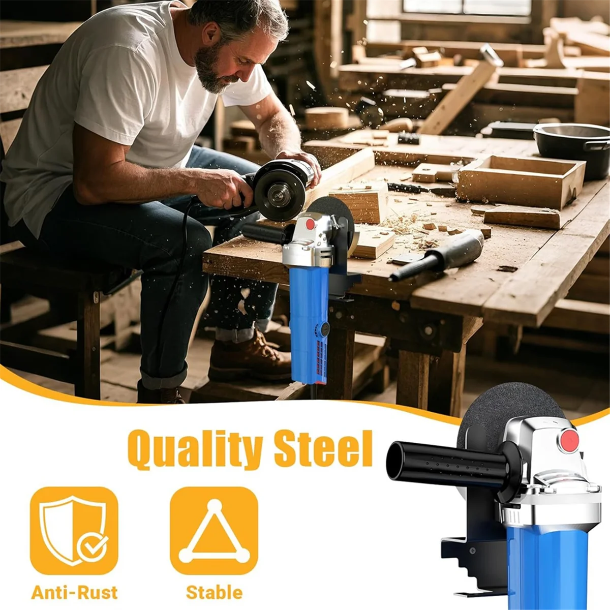 

A002 Angle Grinder Stand 4 Pieces,Angle Grinder Stand with Disc Hook Rack and Wire Rack, Wall Mounted Power Tool Storage Rack