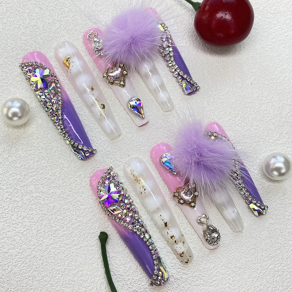 

Изысканные 3D-накладные ногти ручной работы с дизайном балерины, 10 шт., ручная роспись, трапециевидные, для маникюра