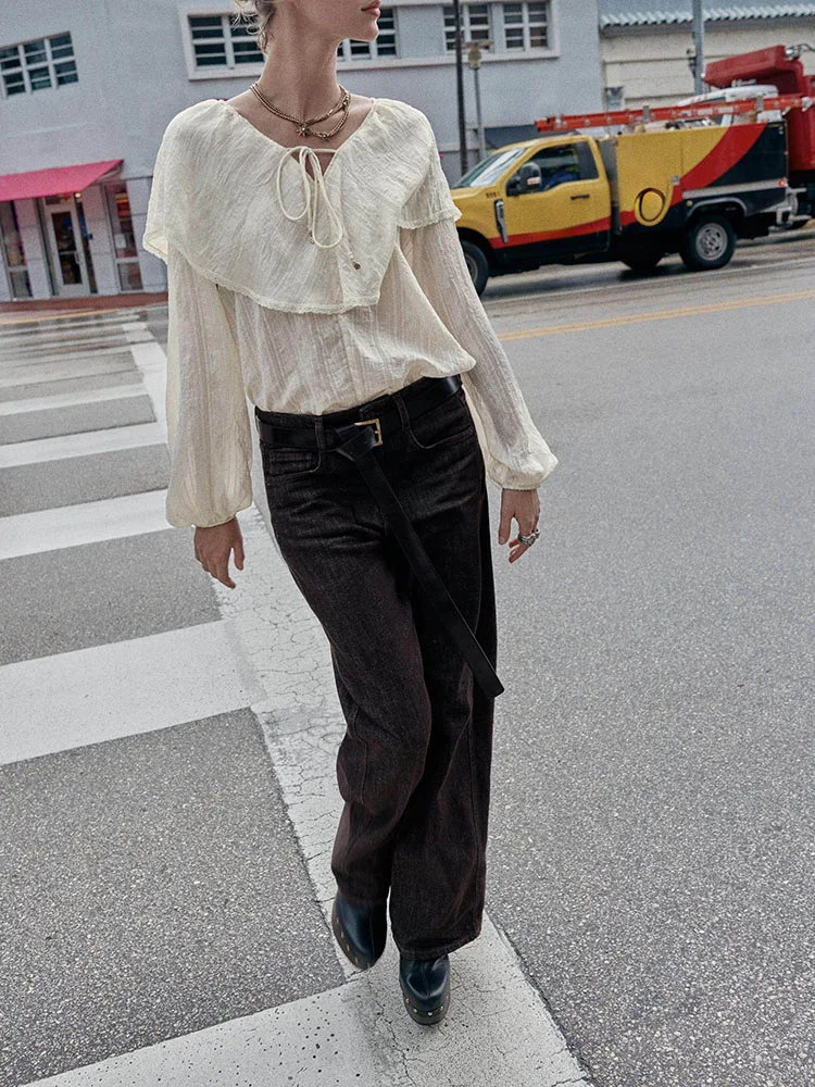 

Многослойная декоративная блузка Ele ZA2026 из весенней коллекции: Новинка, высококачественная женская модная верхняя одежда с длинными рукавами