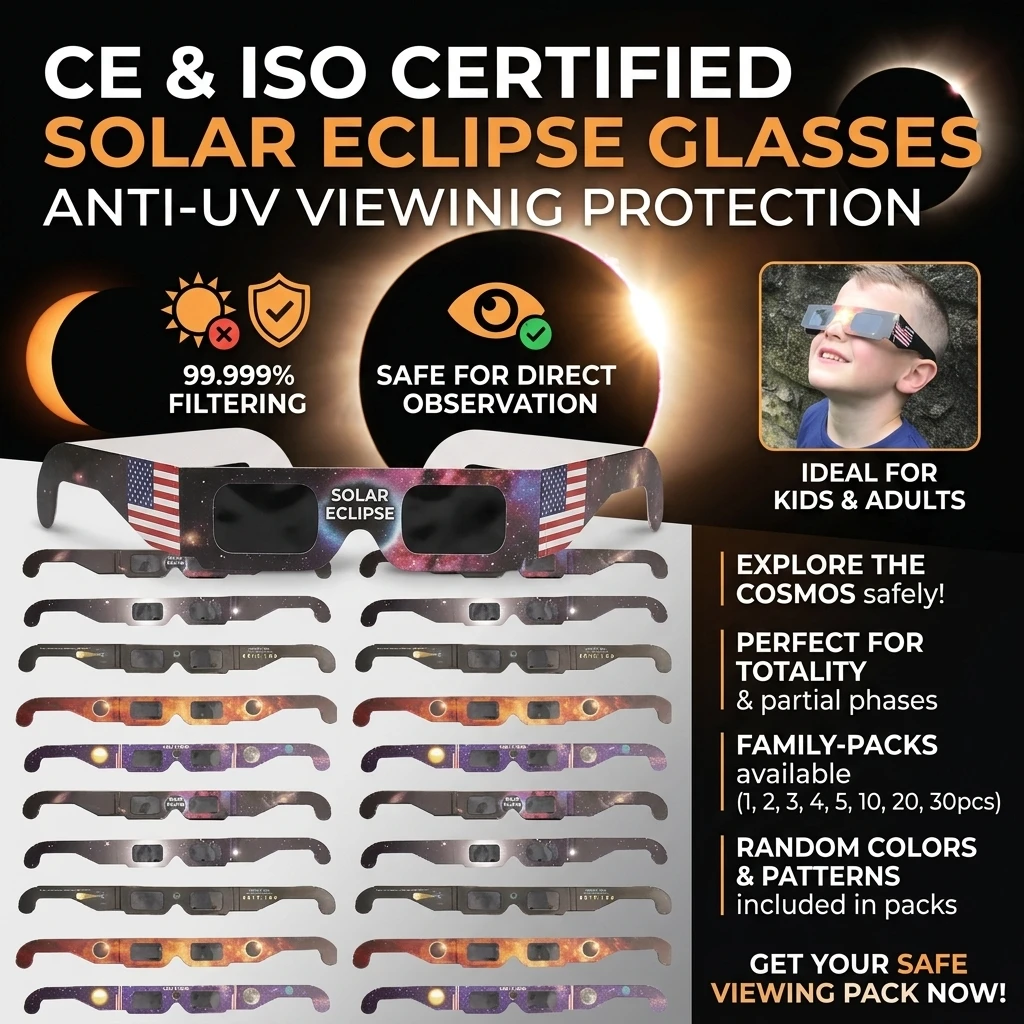 Wholesale 30pcs CE/ISO Certified Paper Solar Eclipse Glasses Safe For Direct Sun Viewing Observe Total Eclipses Partial Eclipse