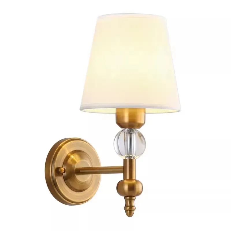 European Style Copper color Wall Light Living Room Bedroom Bedside Lamp Mirror Front Lamp Aisle Fabric Lamp