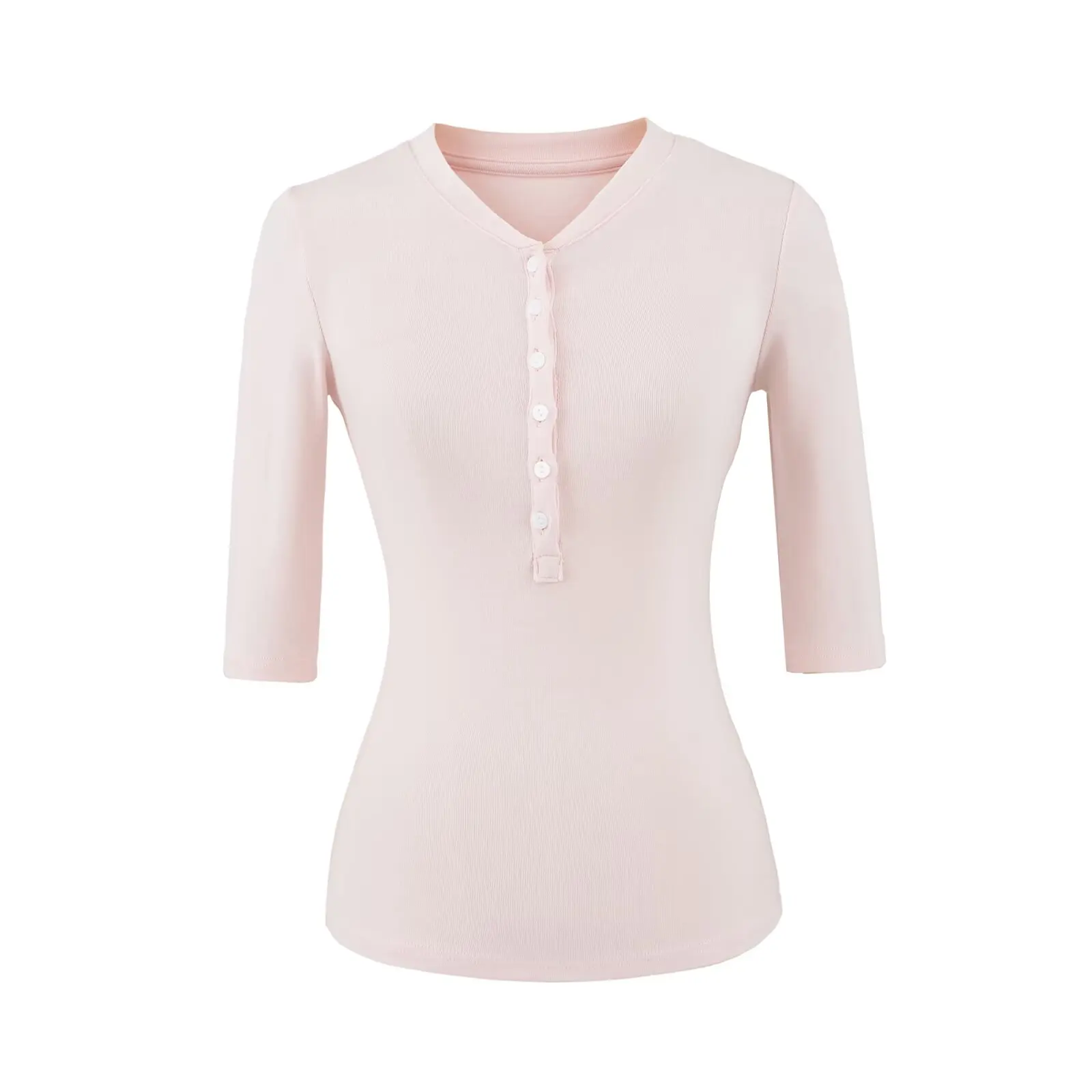 Ele Slim Fit Henry Collar f Sve Top Women أوائل الخريف مطاطا T irt قاعدة أساسية متعددة الاستخدامات irt Commute Sle Cot... #5