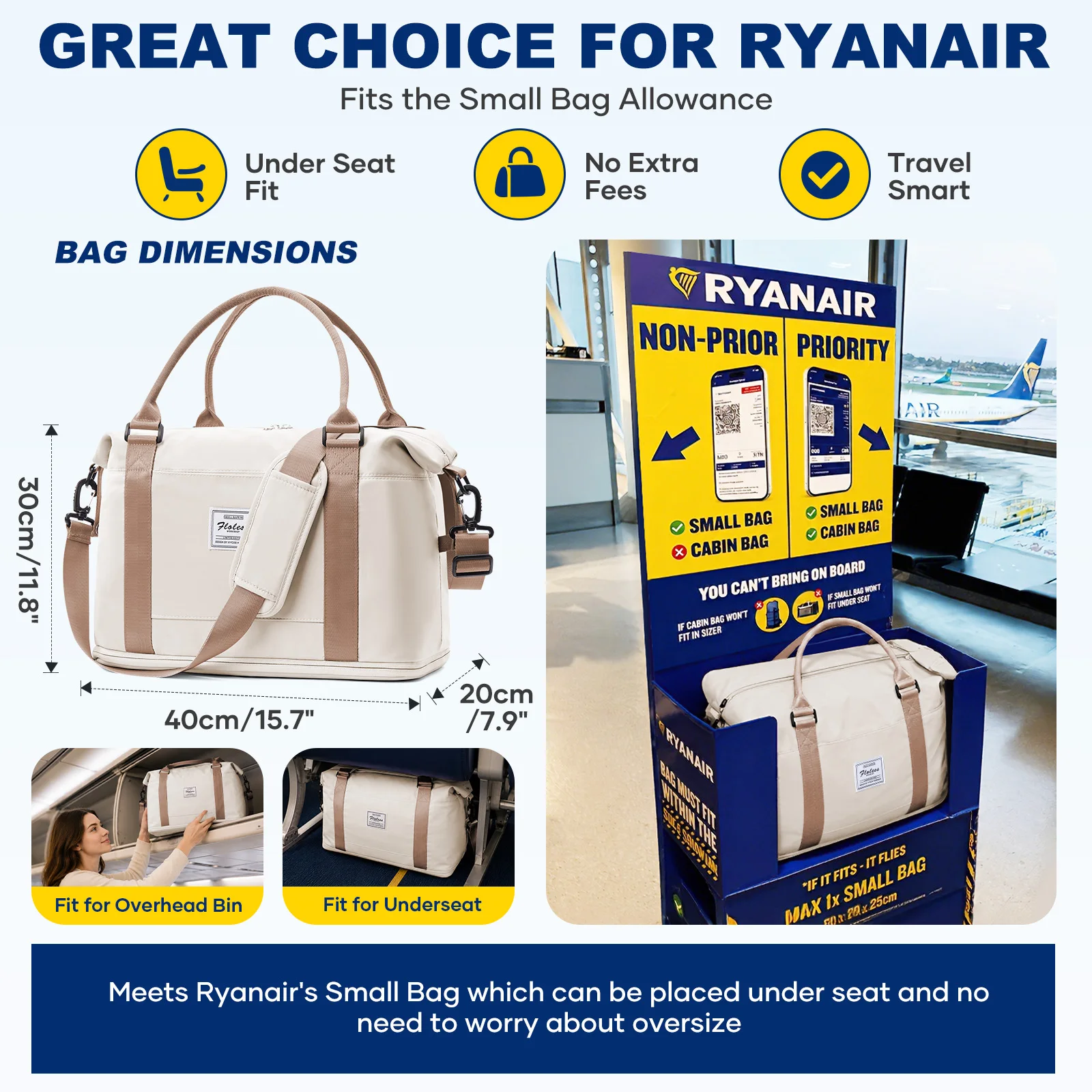 Wochenendtaschen für Damen, Reisetasche, Ryanair-Kabinentasche 40x30x20, faltbare Handgepäck-Reisetasche für Herren, wasserdichte Sporttasche für Fitness und Reisen – Detail 1