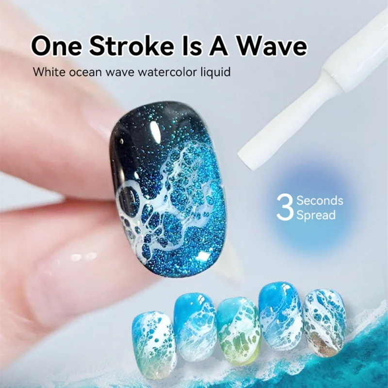10ml White Ocean Bubble Wave Gel Nail Polish Hollow Bubbles Lace UV LED Soak Off Nails ArtVarnish for Summer Beach Manicure Gel