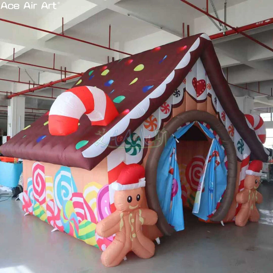 Inflatable Gingerbread Candy House Colorful Cute Inflated House Tent for Holiday/Candy Store Decoration