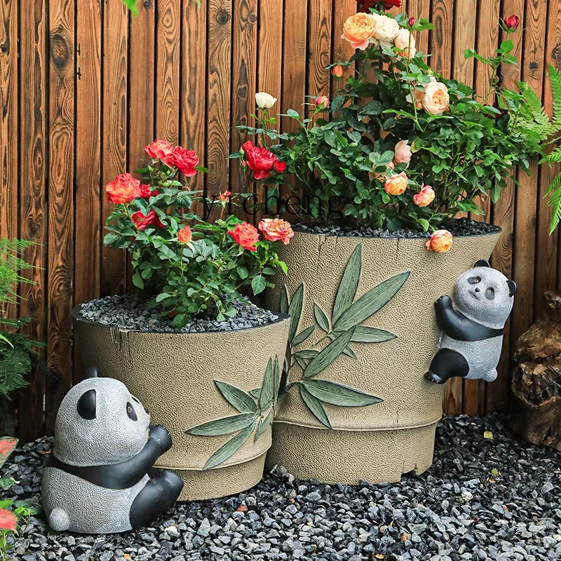 L7-15 courtyard flower pot ornament Chinese style yard garden terrace cute giant panda decorative bonsai