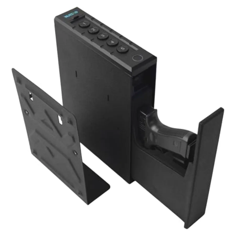 

Биометрический сейф-слайдер для пистолета с 3 способами быстрого доступа: отпечаток пальца/кодовая панель/ключ, для прикроватной тумбочки, кровати, стола