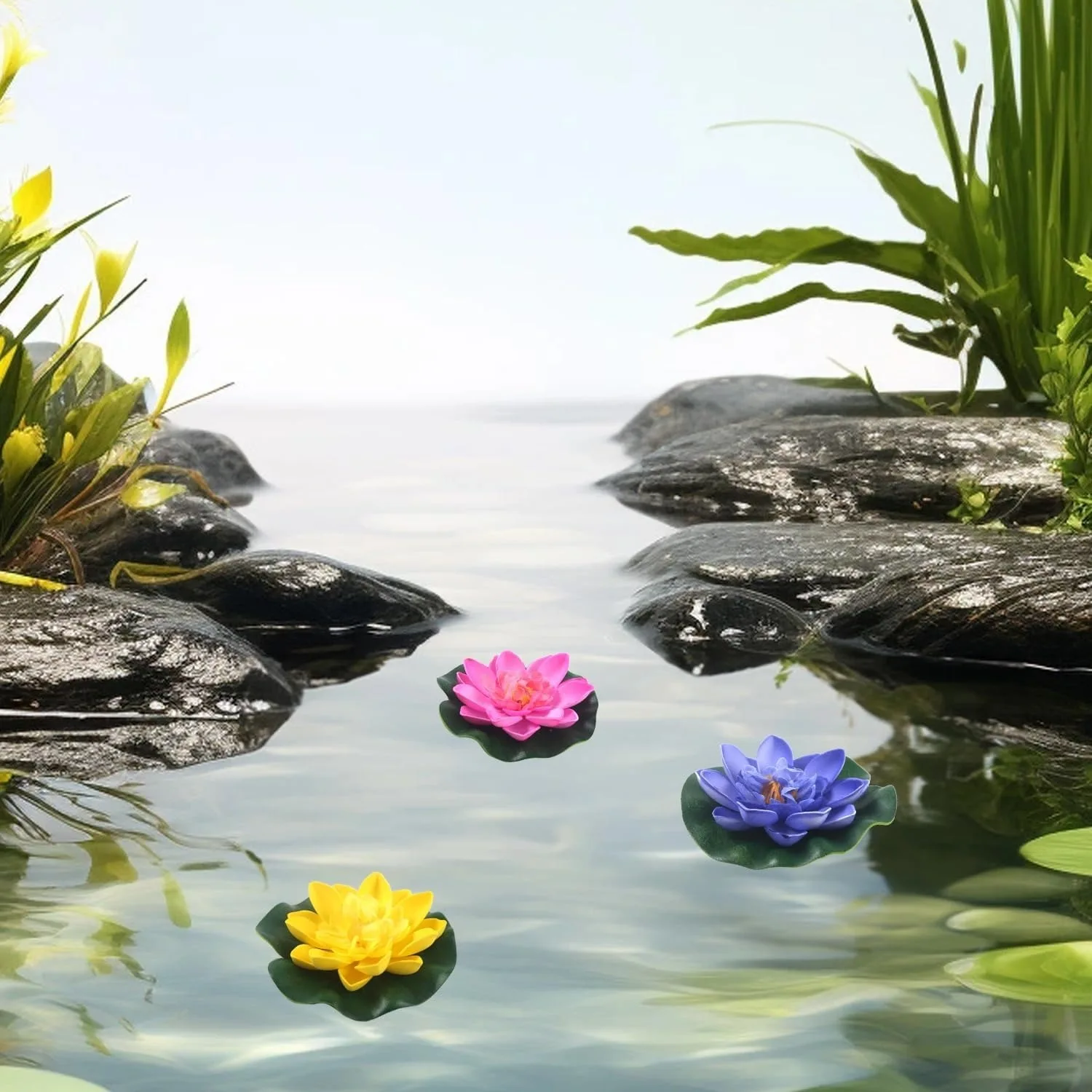 8 Stück Künstliche Schwimmende Schaumstoff-Lotusblumen mit Wasserlilienblättern, Lebensechte Ornamente für Haus, Garten, Teich, Indische Dekorationen, Geschenke – Detail 5
